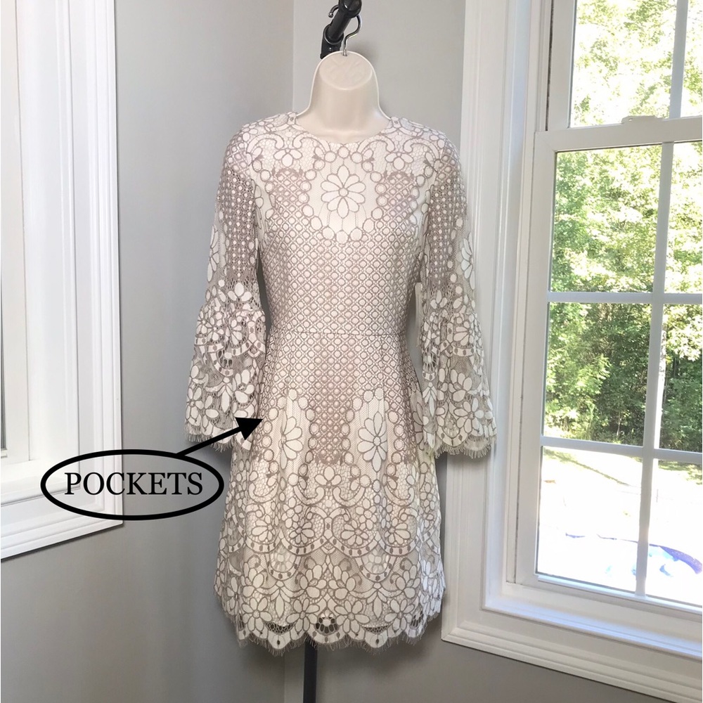 Eliza J Bell Sleeve Ivory & Mauve Dress with Pockets - Women’s 4 NEW $158